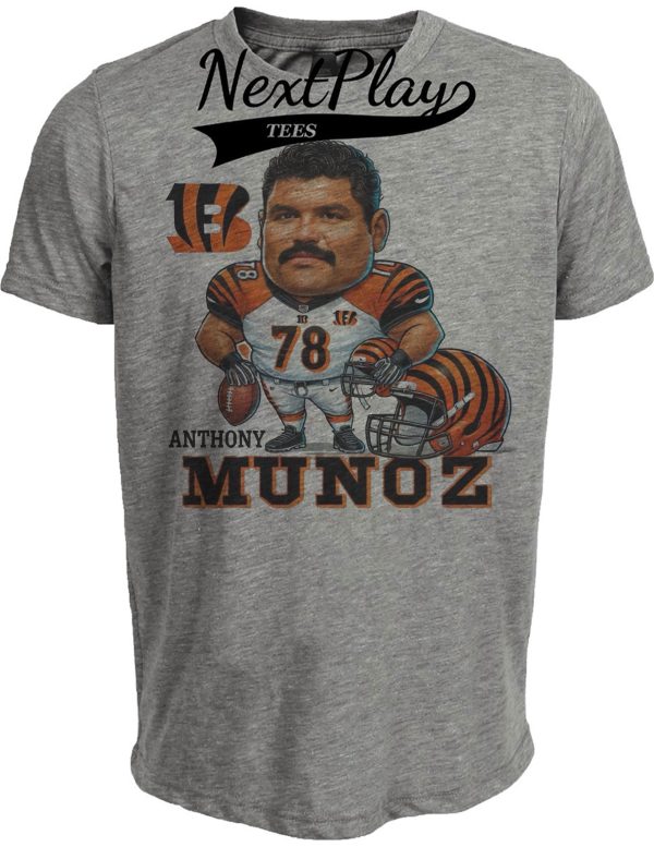 Cincinnati Bengals Anthony Munoz Exclusive Retro Football 1988 Artwork Heather Gray Sublimated T-Shirt