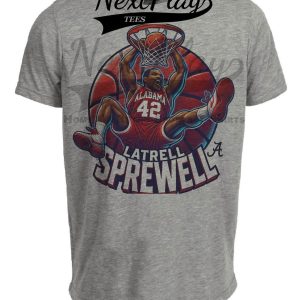 Alabama Crimson Tide Latrell Sprewell Exclusive Retro March Madness Basketball Artwork Heather Gray Sublimated T-Shirt