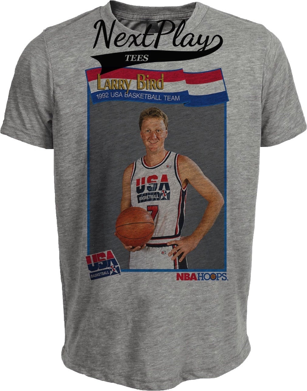USA Olympics Retro Dream Team Larry Bird Basketball 1992 Artwork Gray Sublimated T-Shirt