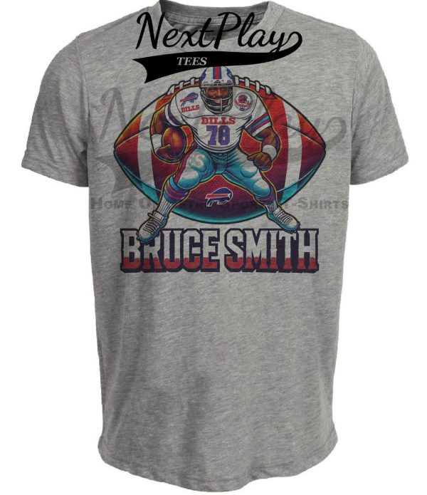 Buffalo Bills Bruce Smith Exclusive Retro Football Artwork Heather Gray Sublimated T-Shirt
