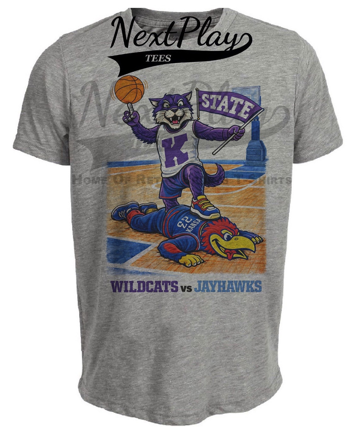Kansas State Wildcats vs Kansas Jayhawks Rivals Basketball Gray Sublimated T-Shirt