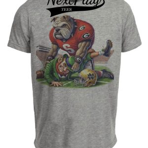 Georgia Bulldogs vs. Notre Dame Fighting Irish Exclusive Retro Rivalries Playoff Football Go Dawgs Artwork Heather Gray Sublimated T-Shirt