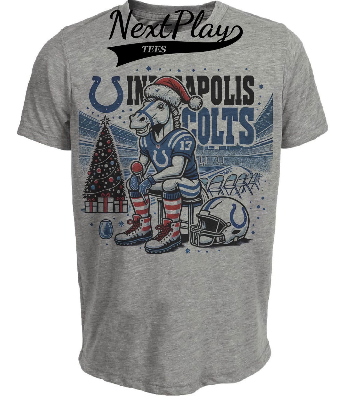 Indianapolis Colts Holiday Exclusive Retro Football Artwork Heather Gray Sublimated T-Shirt