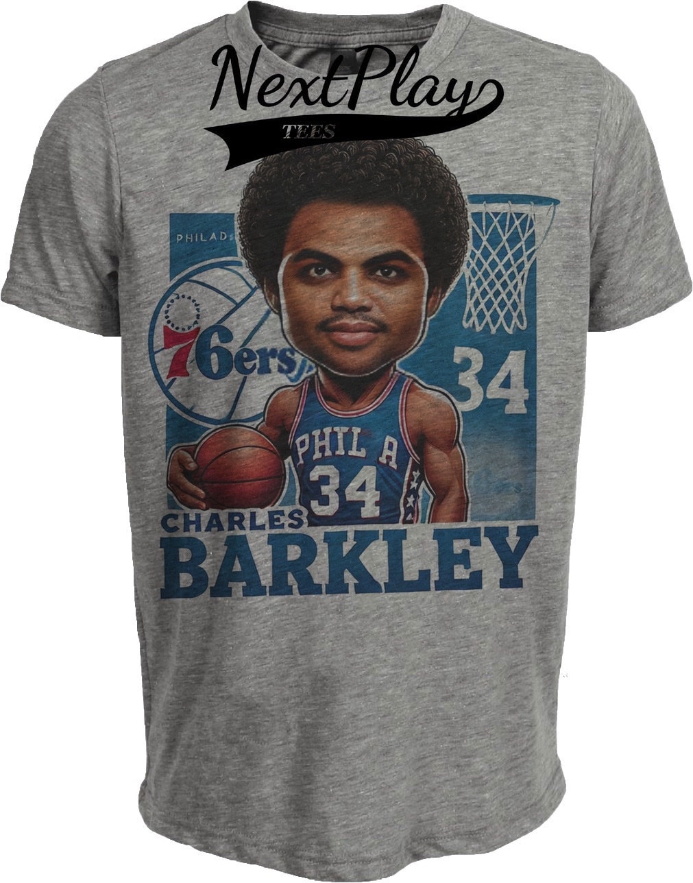 Philadelphia 76ers Charles Barkley Exclusive Retro Basketball 1986 Artwork Heather Gray Sublimated T-Shirt