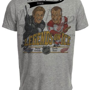 Los Angeles Kings Wayne Gretzky & Detroit Red Wings Gordie Howe Legends On Ice Exclusive Retro Hockey 1989 Artwork Heather Gray Sublimated T-Shirt
