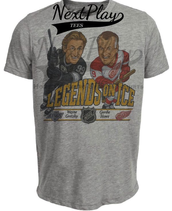Los Angeles Kings Wayne Gretzky & Detroit Red Wings Gordie Howe Legends On Ice Exclusive Retro Hockey 1989 Artwork Heather Gray Sublimated T-Shirt