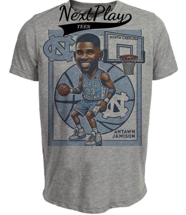 North Carolina Tar Heels Antawn Jamison Exclusive Retro Basketball 1997 Artwork Heather Gray Sublimated T-Shirt