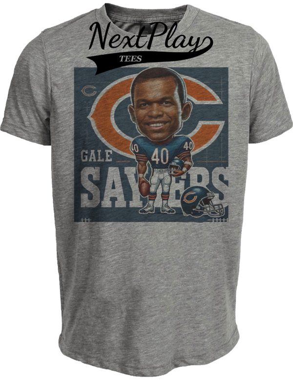 Chicago Bears Gale Sayers Exclusive Retro Football 1967 Artwork Heather Gray Sublimated T-Shirt