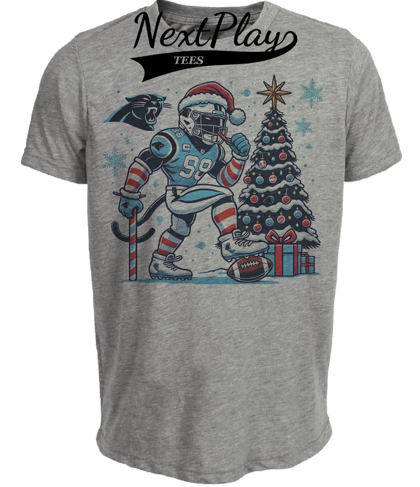 Carolina Panthers Holiday Santa Exclusive Retro Football Artwork Heather Gray Sublimated T-Shirt