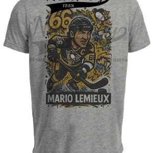 Pittsburgh Penguins Mario Lemieux Caricature Exclusive Retro Hockey Artwork Heather Gray Sublimated T-Shirt