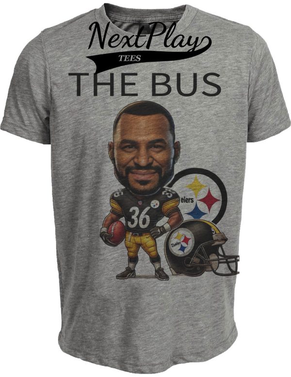 Pittsburgh Steelers Jerome Bettis The Bus Exclusive Retro Football 1998 Artwork Heather Gray Sublimated T-Shirt