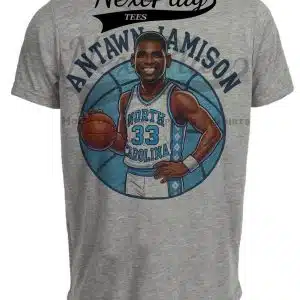 North Carolina Tar Heels Antawn Jamison Exclusive Retro Basketball 1996 Artwork Heather Gray Sublimated T-Shirt