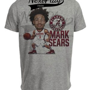 Alabama Crimson Tide PG Mark Sears Exclusive Retro March Madness Basketball Artwork Heather Gray Sublimated T-Shirt