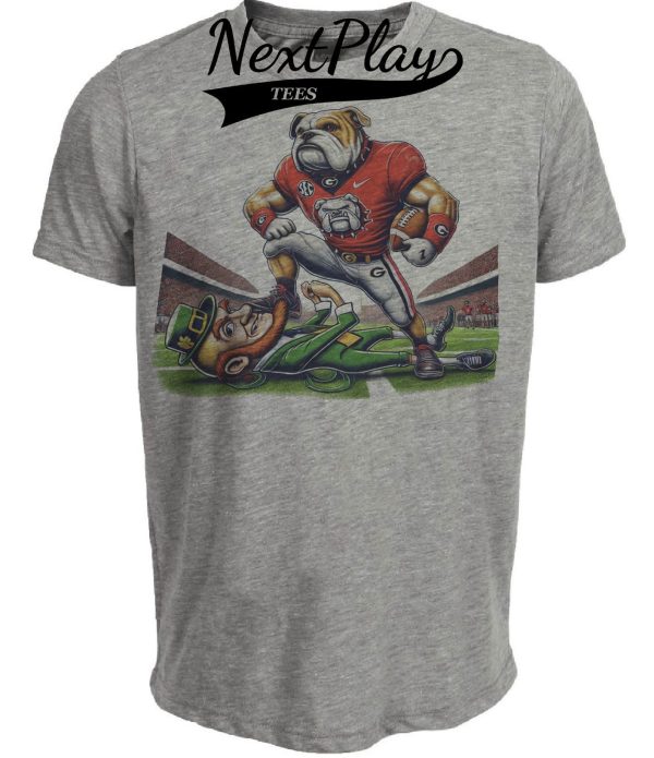Georgia Bulldogs vs. Notre Dame Fighting Irish Exclusive Retro Rivalries Playoff Football Domination Artwork Heather Gray Sublimated T-Shirt
