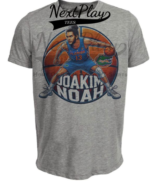Florida Gators Joakim Noah Exclusive Retro March Madness Basketball Artwork Heather Gray Sublimated T-Shirt