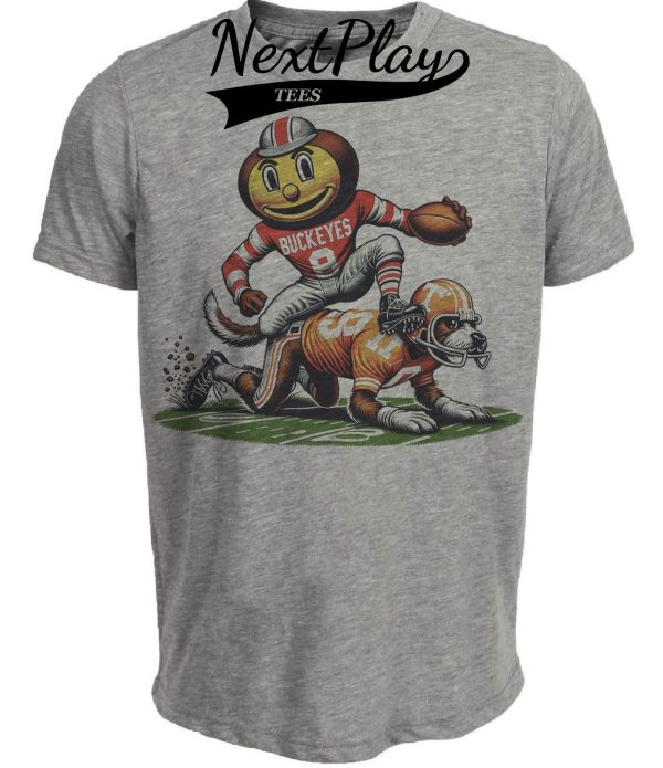 Ohio State Buckeyes vs. Tennessee Volunteers Exclusive Retro Rivalries Playoff Football Artwork Heather Gray Sublimated T-Shirt