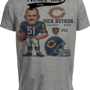 Chicago Bears Dick Butkus Exclusive Retro Football 1968 Artwork Heather Gray Sublimated T-Shirt