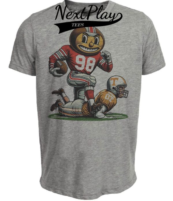 Ohio State Buckeyes vs. Tennessee Volunteers Exclusive Retro Rivalries Playoff Football Artwork Heather Gray Sublimated T-Shirt