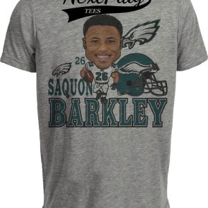 Philadelphia Eagles Saquon Barkley Exclusive Retro Football Artwork Heather Gray Sublimated T-Shirt