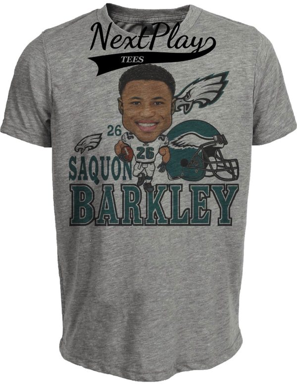 Philadelphia Eagles Saquon Barkley Exclusive Retro Football Artwork Heather Gray Sublimated T-Shirt