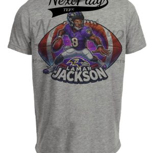 Baltimore Ravens Lamar Jackson Exclusive Retro Football Artwork Heather Gray Sublimated T-Shirt