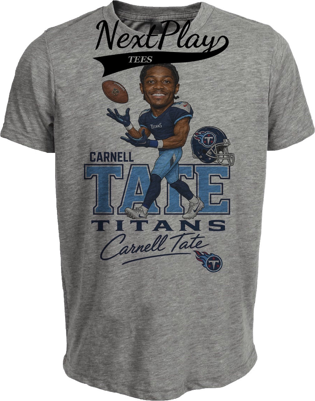 Tennessee Titans Carnell Tate Draft Football Gray Sublimated T-Shirt
