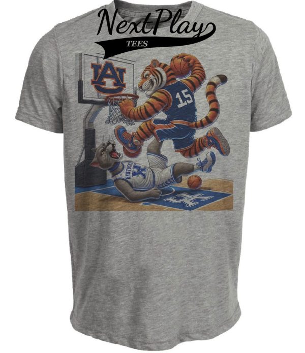Auburn Tigers vs. Kentucky Wildcats Exclusive Retro Rivalries Basketball Dunk Artwork Heather Gray Sublimated T-Shirt