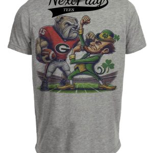 Georgia Bulldogs vs. Notre Dame Fighting Irish Exclusive Retro Rivalries Playoff Football Punch Artwork Heather Gray Sublimated T-Shirt