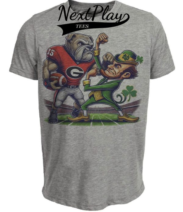 Georgia Bulldogs vs. Notre Dame Fighting Irish Exclusive Retro Rivalries Playoff Football Punch Artwork Heather Gray Sublimated T-Shirt