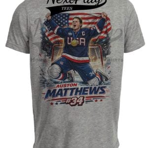 USA Auston Matthews Gold Olympic Hockey Gray Sublimated T-Shirt
