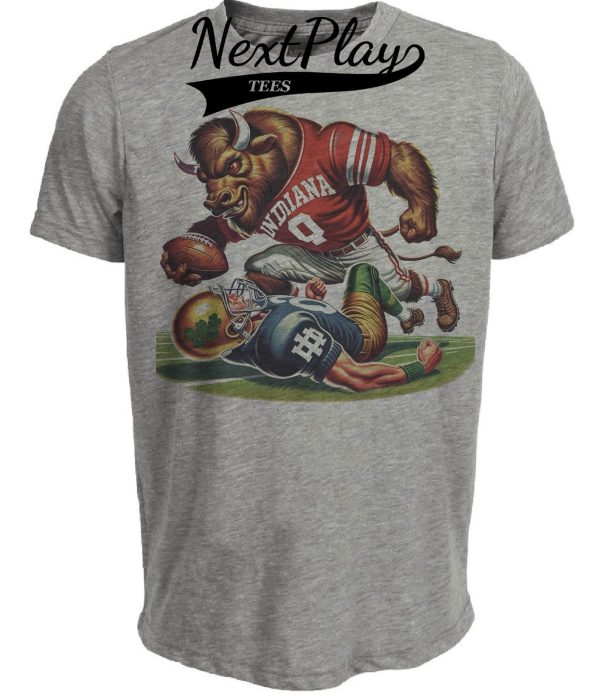 Indiana Hoosiers vs. Notre Dame Fighting Irish Exclusive Retro Rivalries Playoff Football Artwork Heather Gray Sublimated T-Shirt