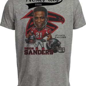 Atlanta Falcons Deion Sanders Exclusive Retro Football 1992 Artwork Heather Gray Sublimated T-Shirt