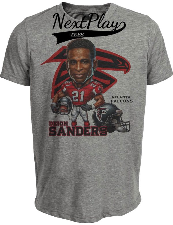 Atlanta Falcons Deion Sanders Exclusive Retro Football 1992 Artwork Heather Gray Sublimated T-Shirt