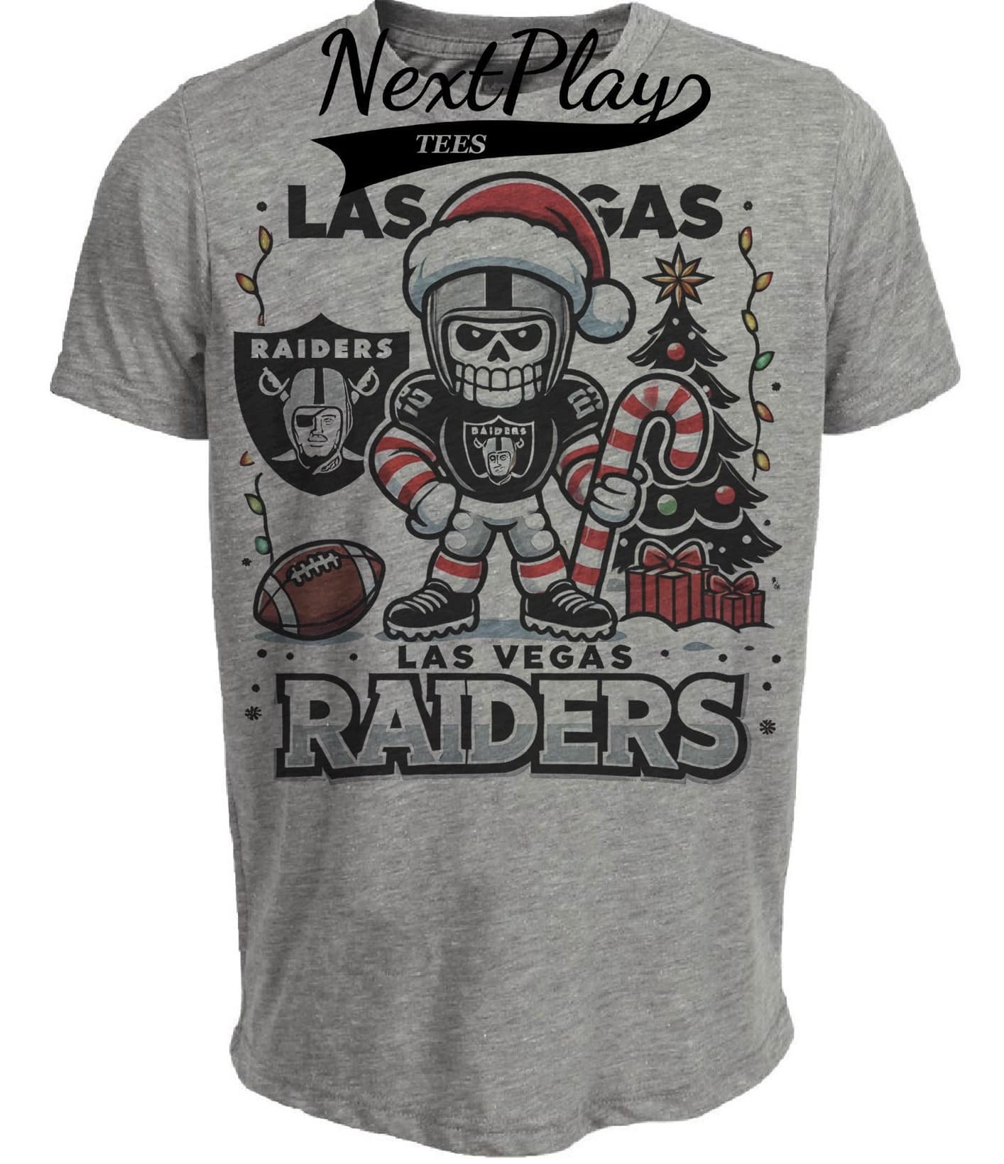 Las Vegas Raiders Holiday Exclusive Retro Football Artwork Heather Gray Sublimated T-Shirt