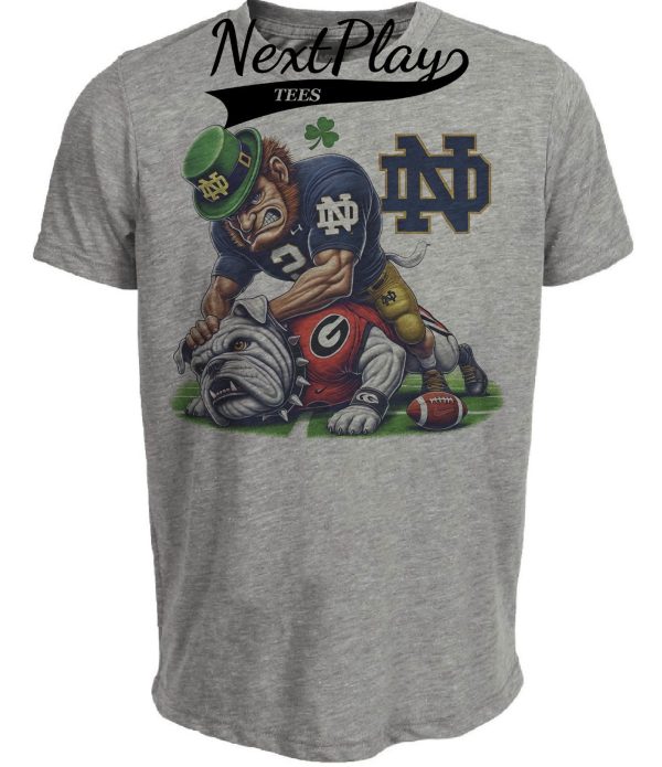 Notre Dame Fighting Irish vs. Georgia Bulldogs Exclusive Retro Rivalries Playoff Football Submission Artwork Heather Gray Sublimated T-Shirt