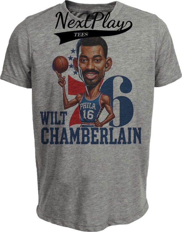 Philadelphia 76ers Wilt Chamberlain Exclusive Retro Basketball 1965 Artwork Heather Gray Sublimated T-Shirt