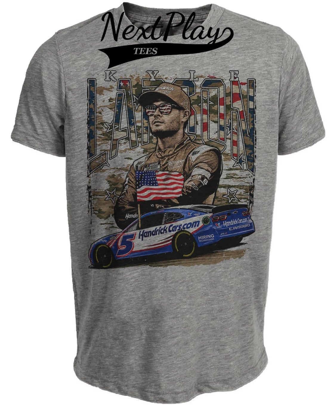 Kyle Larson Race Car Driver Camo Retro Racing Gray Sublimated T-Shirt