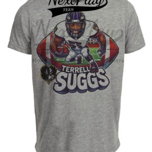 Baltimore Ravens Terrell Suggs Exclusive Retro Football Artwork Heather Gray Sublimated T-Shirt