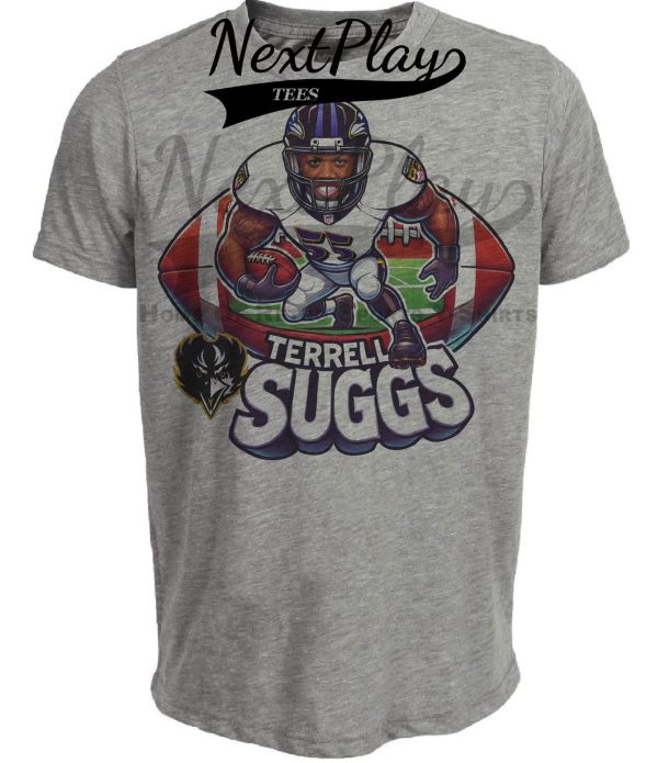Baltimore Ravens Terrell Suggs Exclusive Retro Football Artwork Heather Gray Sublimated T-Shirt