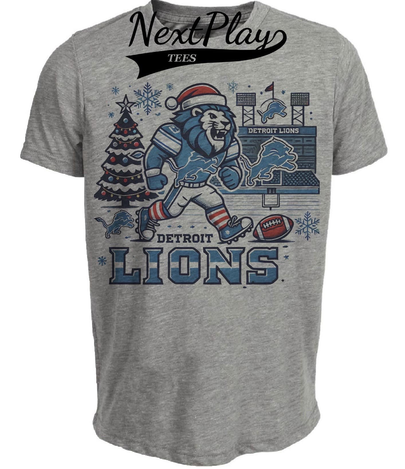 Detroit Lions Holiday Exclusive Retro Football Artwork Heather Gray Sublimated T-Shirt