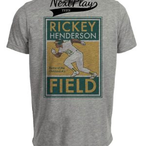 Oakland A’s Rickey Henderson Field Exclusive Retro Baseball Artwork Heather Gray Sublimated T-Shirt
