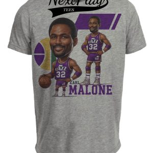 Utah Jazz Karl Malone Exclusive Retro Basketball 1989 Artwork Heather Gray Sublimated T-Shirt