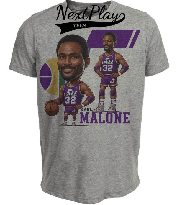 Utah Jazz Karl Malone Exclusive Retro Basketball 1989 Artwork Heather Gray Sublimated T-Shirt