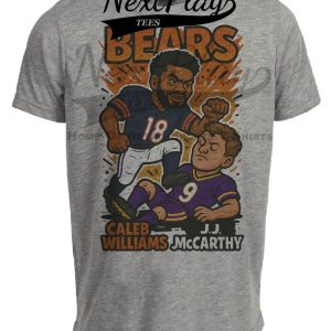 Chicago Bears Caleb Williams vs. Minnesota Vikings J.J. McCarthy Exclusive Retro Rivals Football Artwork Heather Gray Sublimated T-Shirt