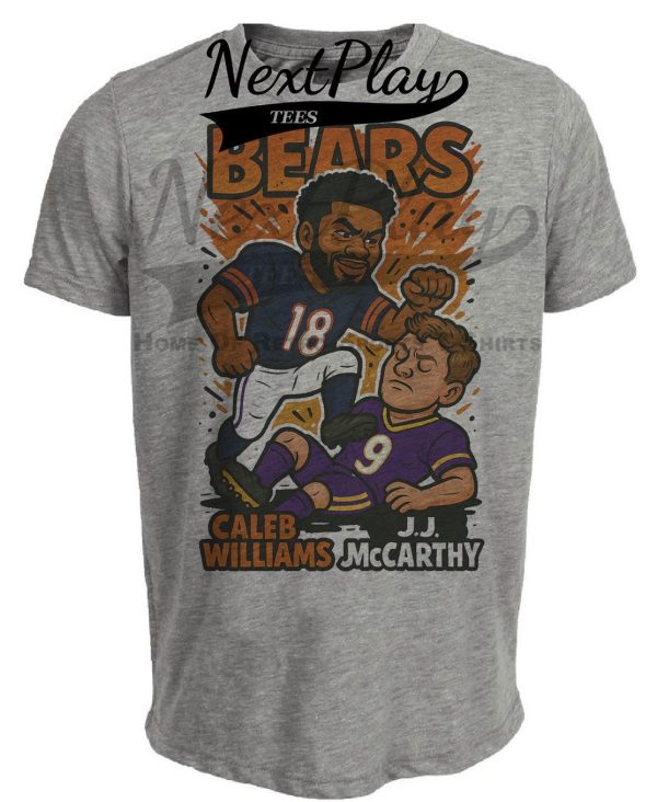 Chicago Bears Caleb Williams vs. Minnesota Vikings J.J. McCarthy Exclusive Retro Rivals Football Artwork Heather Gray Sublimated T-Shirt