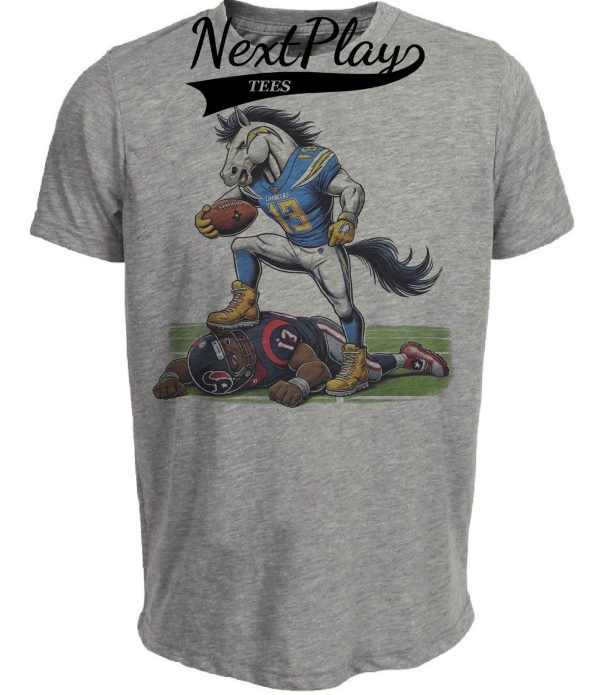 Los Angeles Chargers vs. Houston Texans Exclusive Retro Rivalries Football Stomp Artwork Heather Gray Sublimated T-Shirt