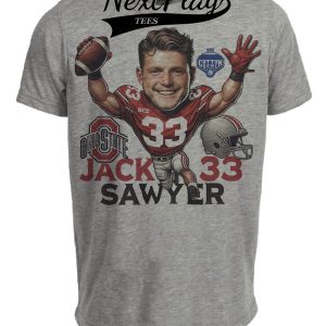 Ohio State Buckeyes Captain Jack Sawyer Cotton Bowl TD Exclusive Retro Football Artwork Heather Gray Sublimated T-Shirt