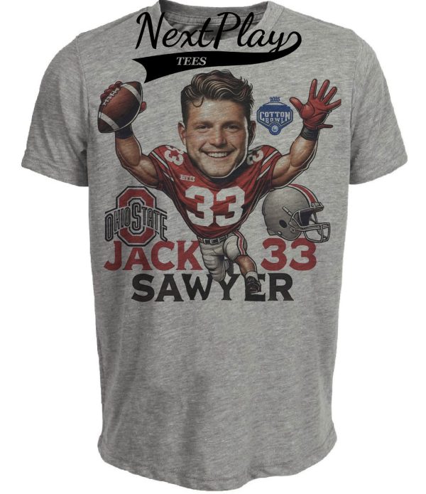 Ohio State Buckeyes Captain Jack Sawyer Cotton Bowl TD Exclusive Retro Football Artwork Heather Gray Sublimated T-Shirt