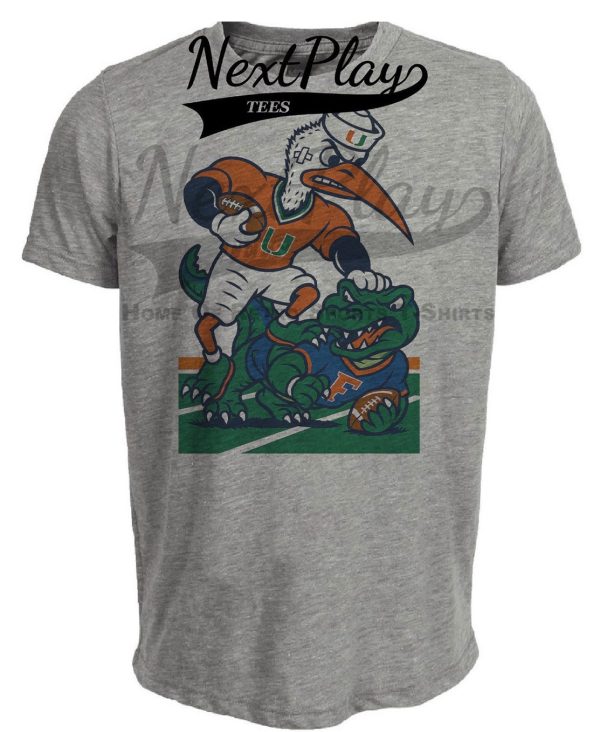 Miami Hurricanes vs. Florida Gators Exclusive Retro Rivals Football Artwork Heather Gray Sublimated T-Shirt