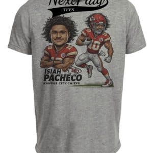 Kansas City Chiefs Isiah Pacheco Exclusive Retro Football Artwork Heather Gray Sublimated T-Shirt